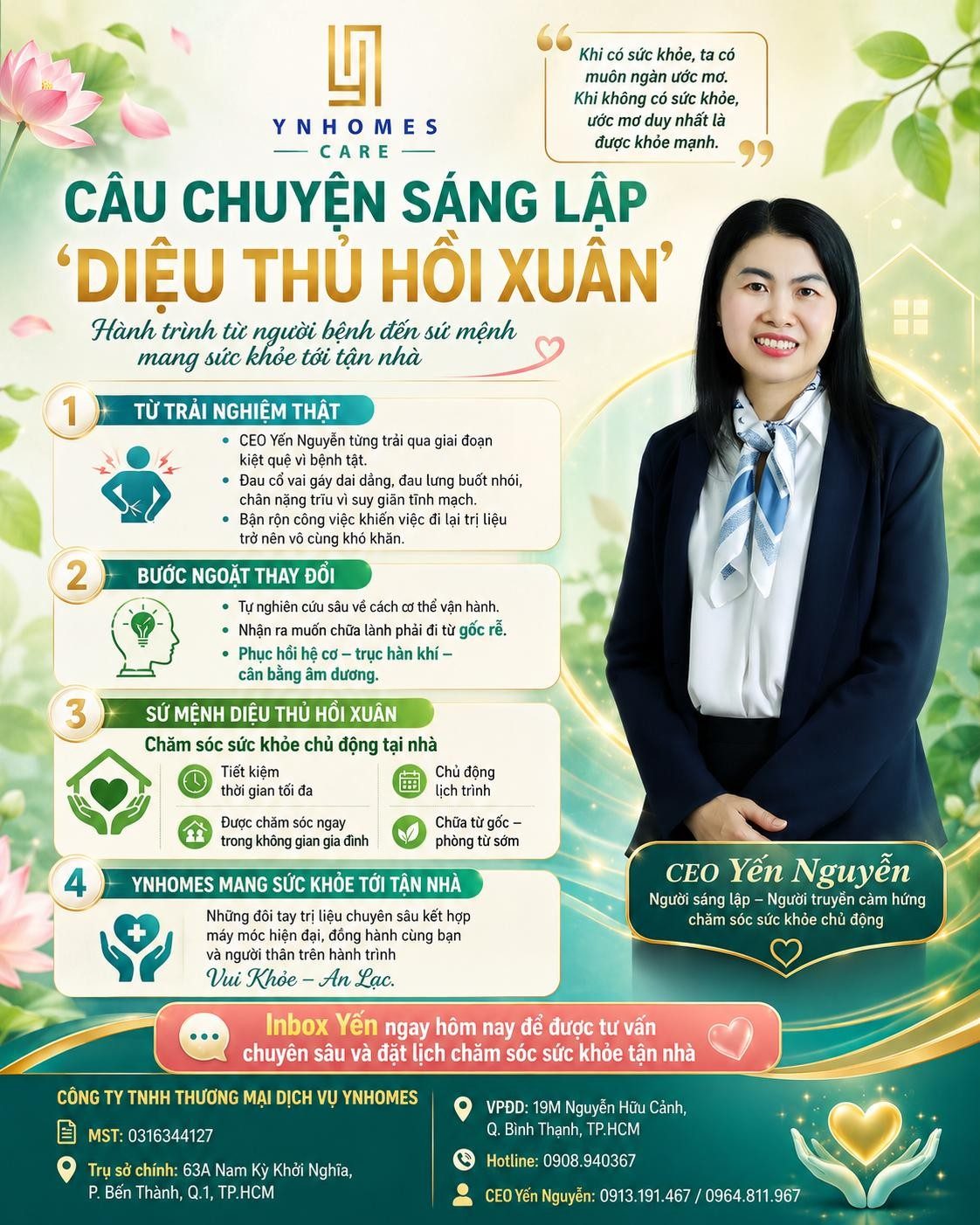 Câu chuyện sáng lập Diệu Thủ Hồi Xuân: từ người bệnh đến dịch vụ chăm sóc tận nhà – YNHomes Care