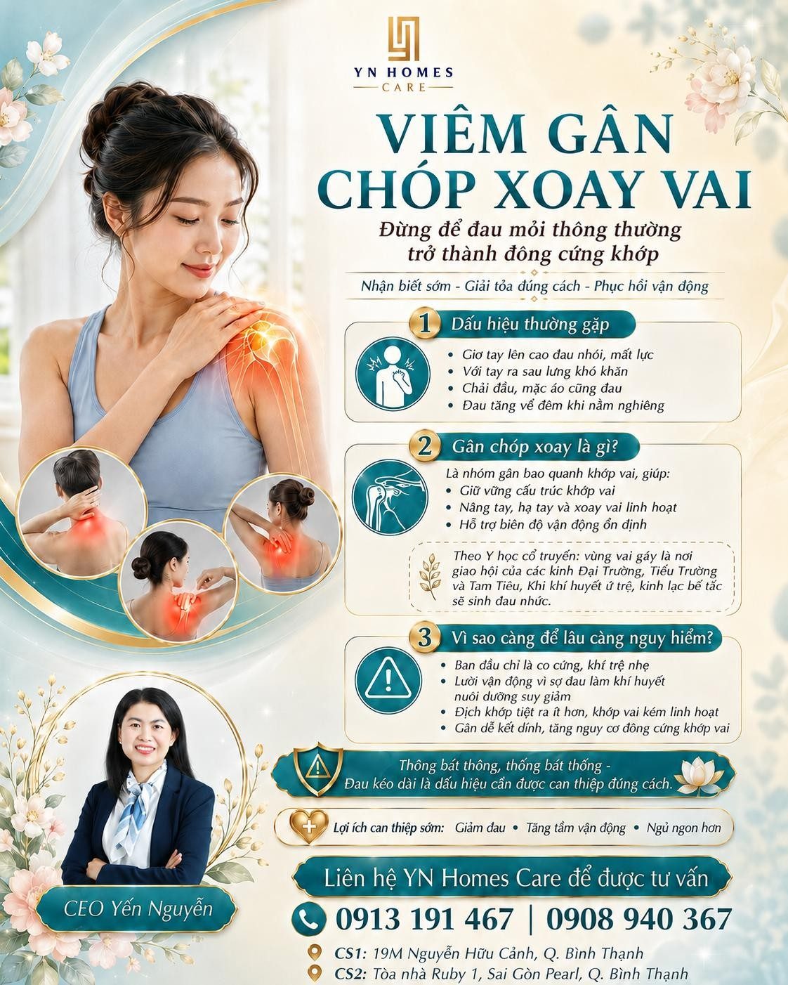 Đau vai, tay khó giơ, khó với ra sau: viêm gân chóp xoay và điểm kẹt ít ai ngờ – YNHomes Care