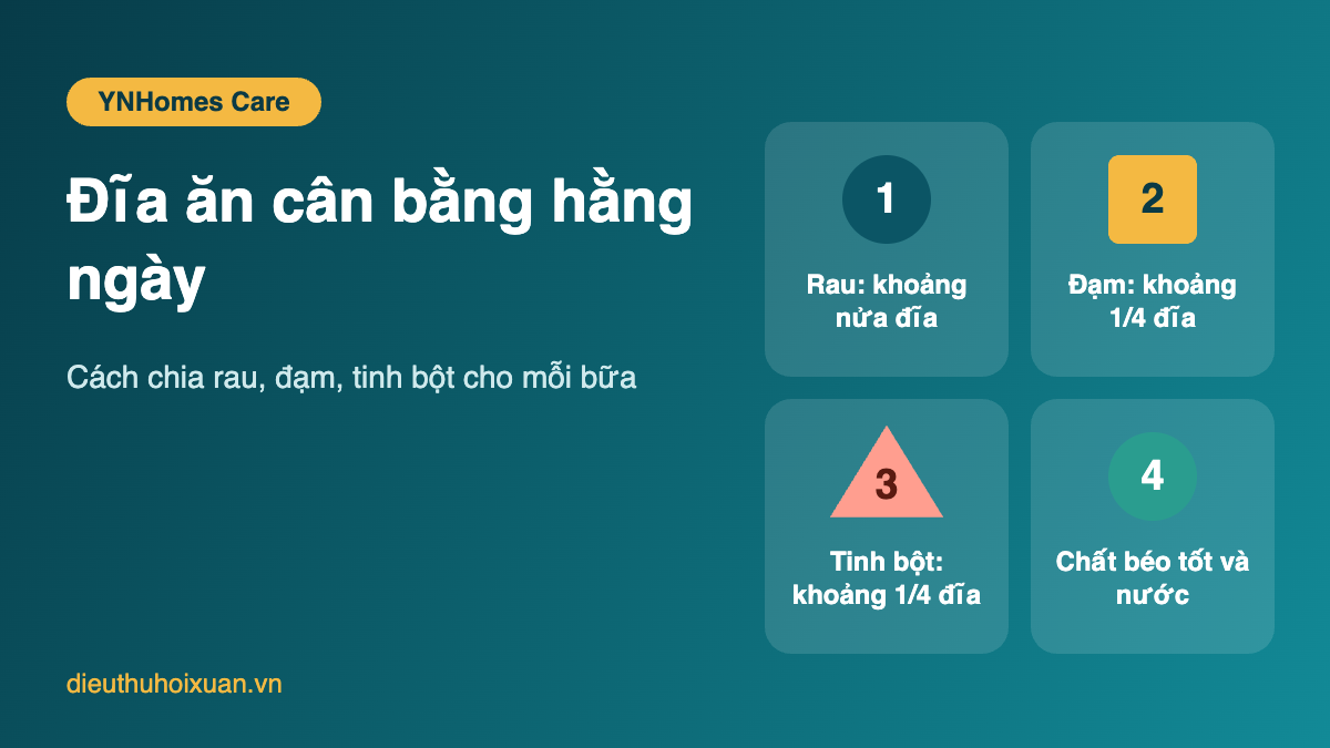 Đĩa ăn cân bằng hằng ngày: cách chia rau, đạm, tinh bột